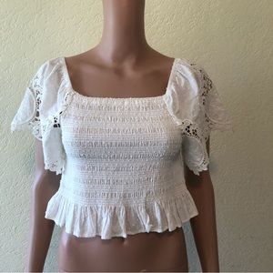 GB Girls White Blouse Junior Girls Size XL Elastic Off The Shoulder Cropped Top